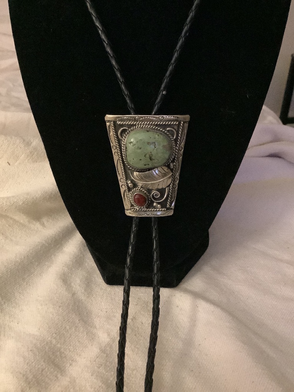 stainless steel real stone bolo tie with sterling tips